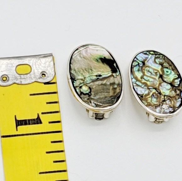 Vintage Abalone Earrings Clip On Shell Iridescent - Picture 4 of 6